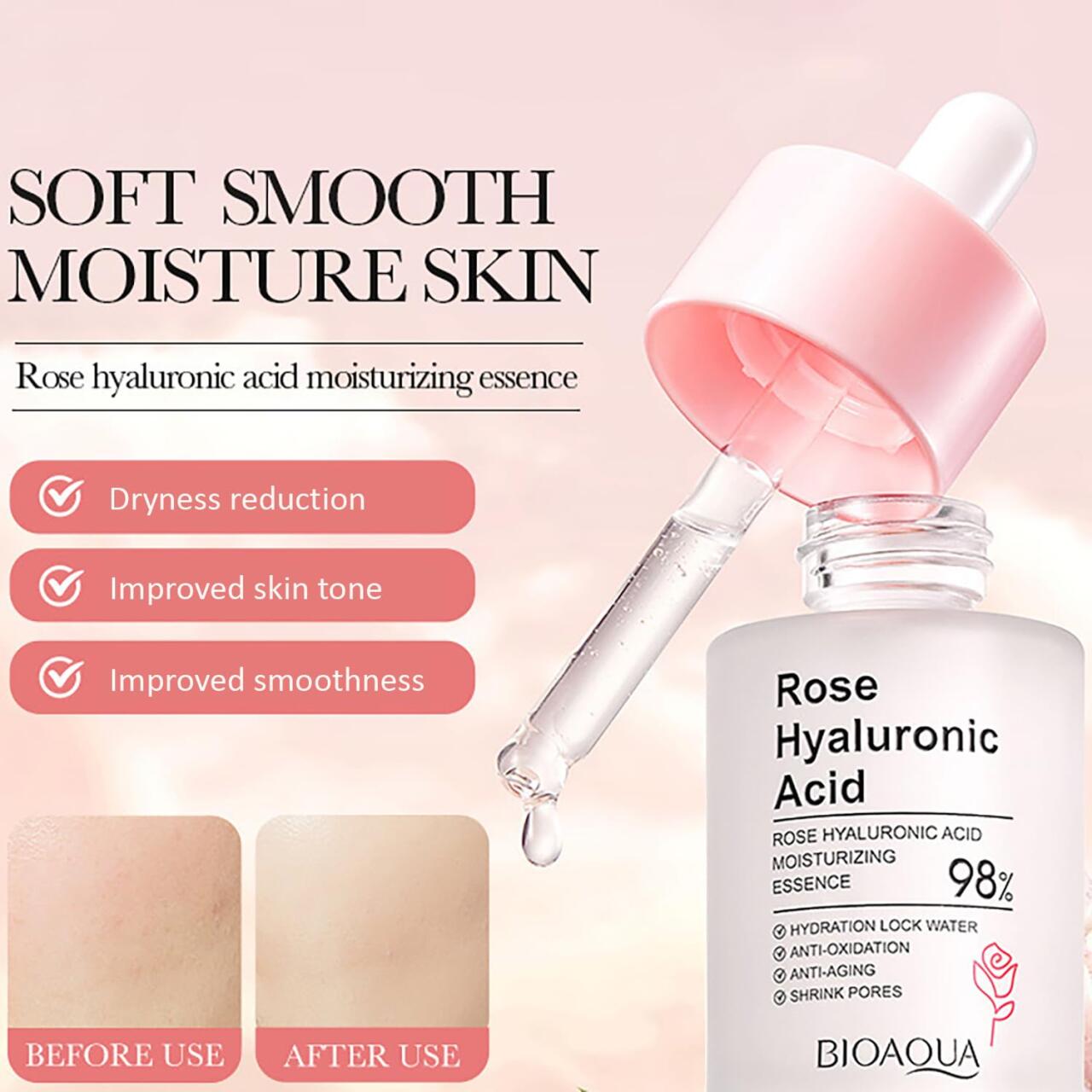 Esencia de Rosa con Ácido Hialurónico – Hidratación, Nutrición y Luminosidad en 30 ml