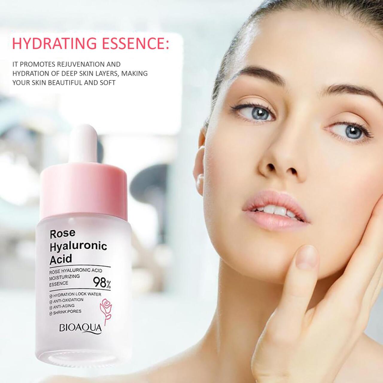 Esencia de Rosa con Ácido Hialurónico – Hidratación, Nutrición y Luminosidad en 30 ml